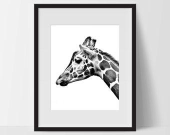 Wall Print Art, Giraffe Art, Giraffe Decor, Digital Art Print, Giraffe Print, 8x10, Nature, Black and White, Sketch