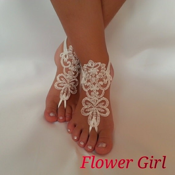 Flower girl anklet embrodeired Beach wedding barefoot