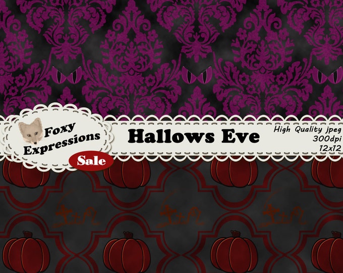 Hallows Eve Digital paper comes in chilling damask. Look closely, haunting things hide in each design like eyes, skulls, bats,spiders & more