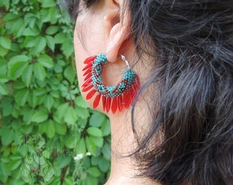 Gypsy earrings Girl earrings Bead crochet earrings Big earrings Boho earrings Beadwork earrings Hoop earrings Valentine's day Gift for her