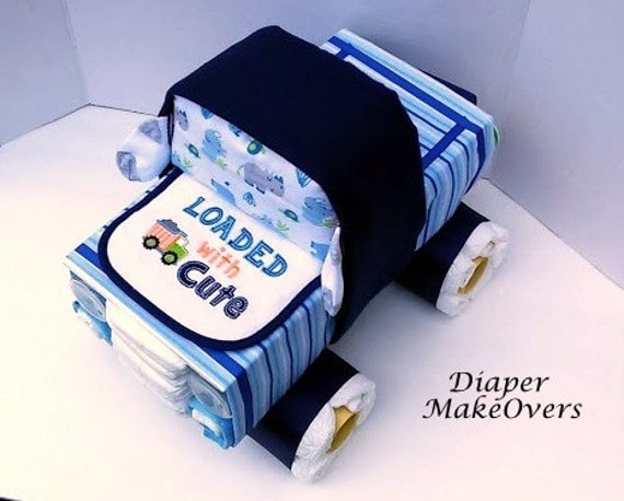 Truck Diaper Cake - Baby Boy Unique Diaper Cake - Blue Truck - Baby Shower Gift or Centerpiece