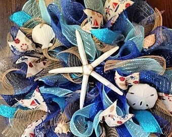 Summer Wreath, Starfish Wreath, Beach Wreath, Summer, Seashell Wreath
