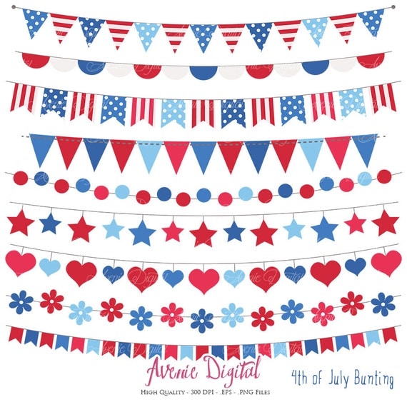 Patriotic Bunting Banner Clipart Scrapbook Printable Vector Banners Eps Red White Blue Clip