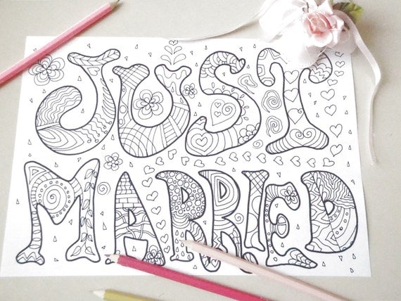 Just Married Coloring Card Wedding Groom Bride By Lasoffittadiste