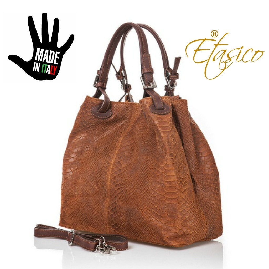 Italian Leather Handbags Genuine Suede Etasico Iris Snakeskin