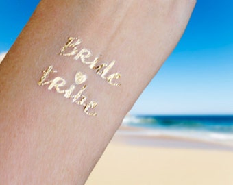 BRIDE TRIBE Gold Bachelorette Party Tattoos, Bachelorette Tattoos, 6 Metallic Gold Party Tattoo, Bride Tribe Tattoo, Party Pack