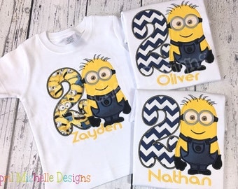 Boys Minion Birthday Shirt, Birthday Personalized Minion, Boys Appliqued Shirt, Two Eye Minion, Boys Birthday Shirt, Boy Evil One
