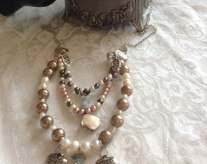 Bohemian Elegance/Freshwater Pearl /South Sea Pearl Necklace/Debuting On Sale for 175.00 for a limited time only. Regularly Priced 250.00