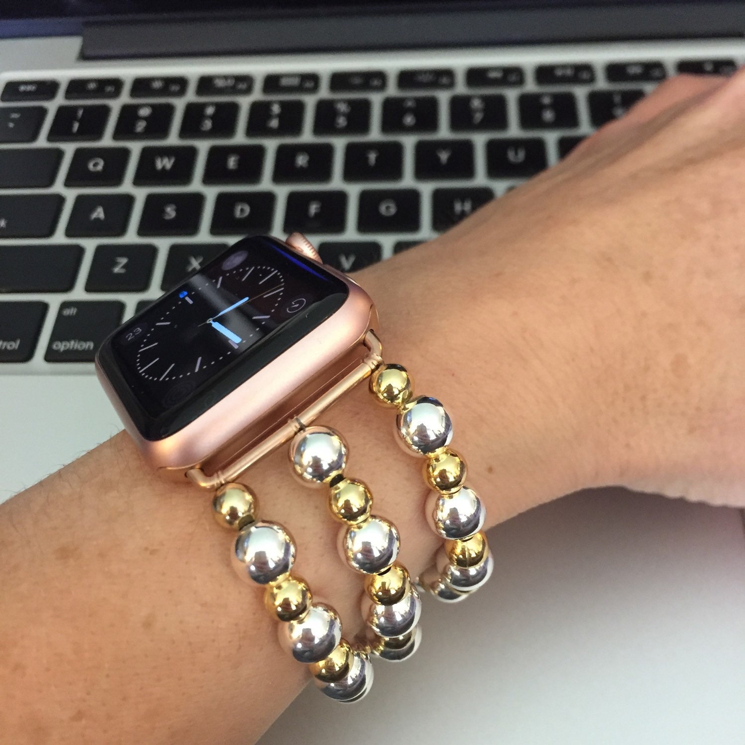Silver and Gold Apple Watch Strap Chrome by ArmCandyByHeather