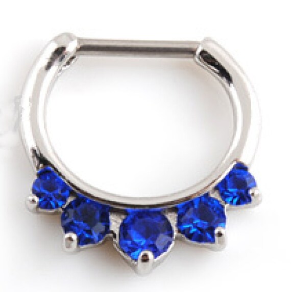 Septum Clicker Nose Jewelry Sapphire Blue stones by PrimaPiercings