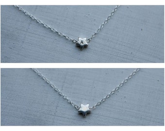 Tiny star necklace, Dainty sterling silver necklace, personalized initial star, rose gold necklace, gold necklace, mixed metal, everyday