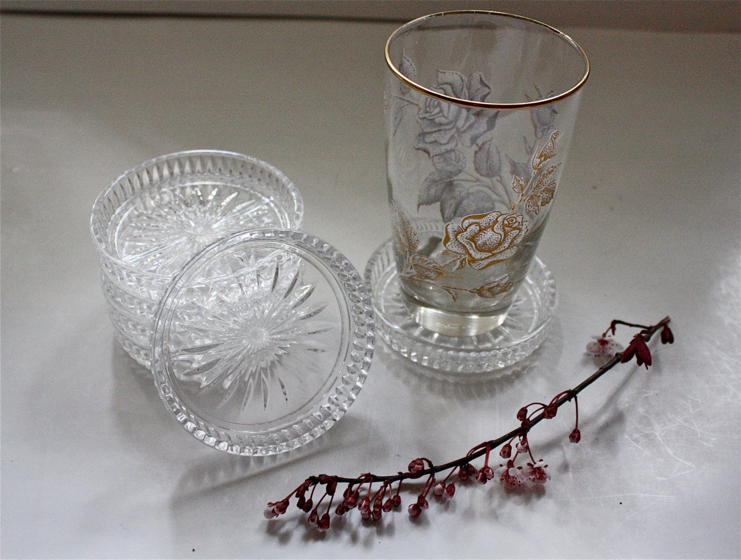 Vintage Glass Coasters Sunflower design coasters glass