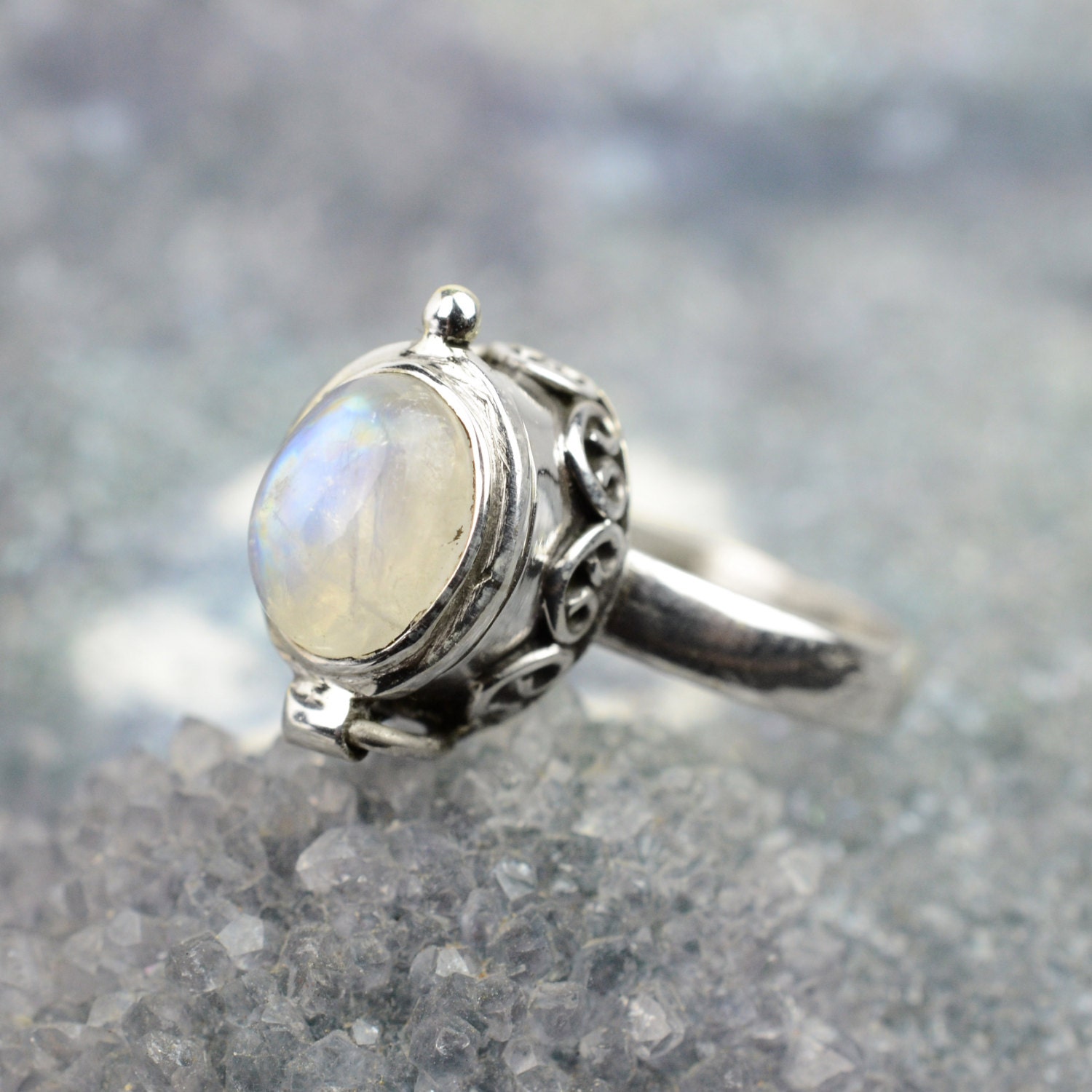 Poison Ring Moonstone Ring Sz 5.5 Pill Ring Locket Ring Wiccan