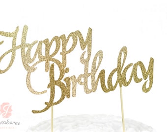 Happy Birthday Cake Toppers, Happy Birthday Toothpicks, Gold Glitter Cake, Gold Glitter Birthday Cake Topper, Birthday Cake Topper