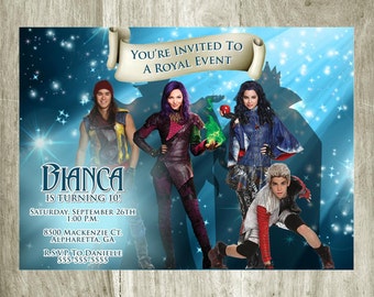 Disney The Descendants Birthday Invitation Personalized Printable Digital 5x7 file