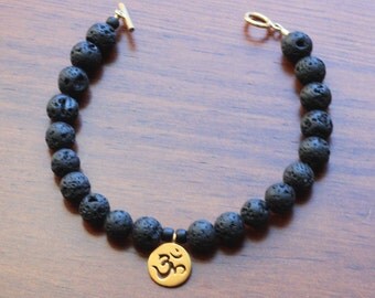 OHM, bracelet, lava bead bracelet, Friendship Bracelet, Charm Bracelet, Ohm charm, gift for Her, bracelet, Eco-friendly Wrap, vermeil