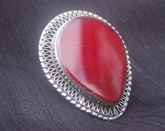 Vintage red Aqeeq stone Afghan tribal ring