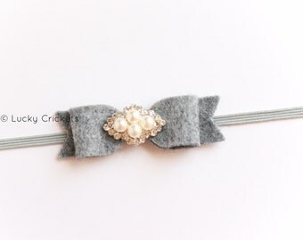 Felt Bow Headband, Grey Bow, Grey Headband, Baby Felt Headband, Newborn Bow Headband, Mini Bow Headband, Mini Felt Bow