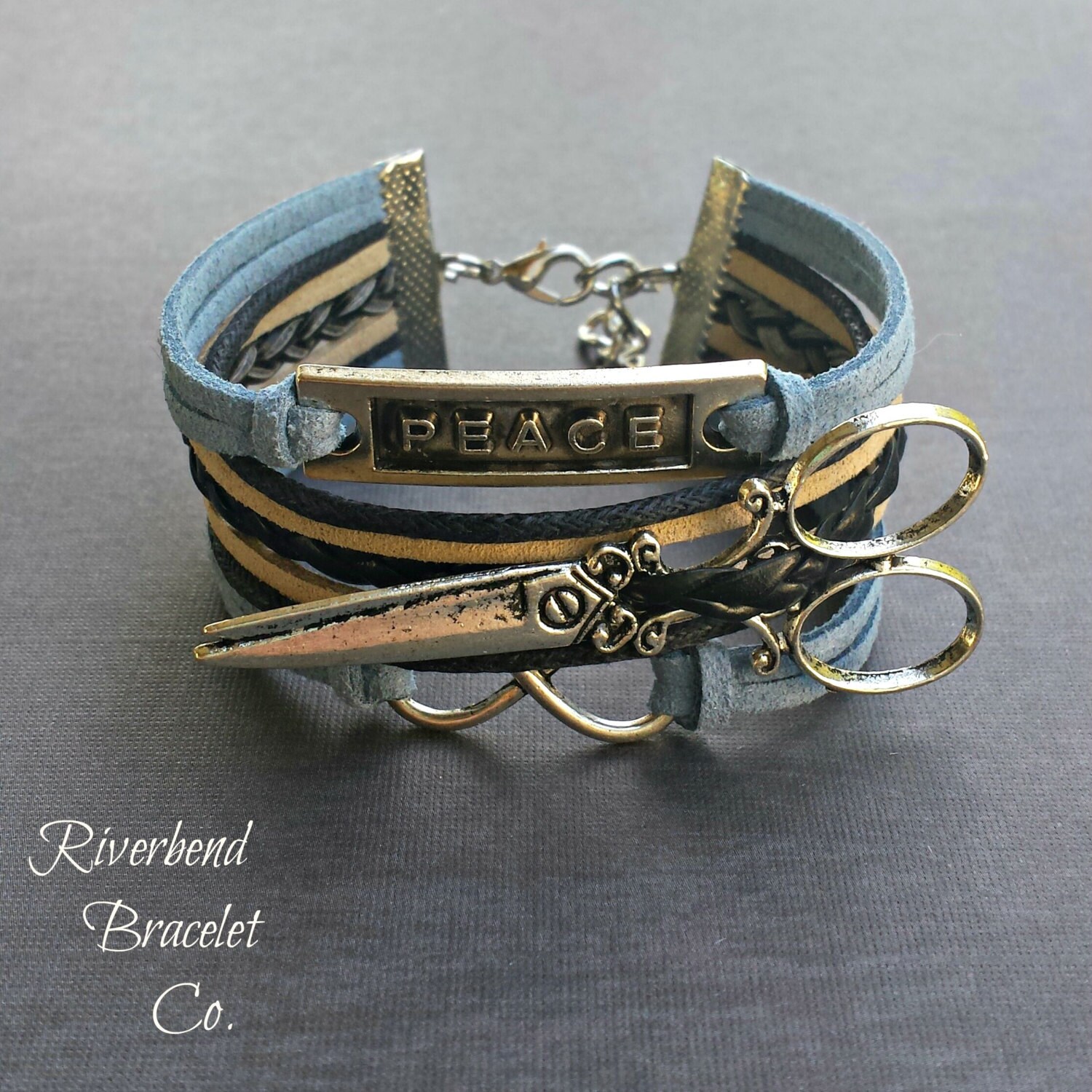 Peace Bracelet Scissor Bracelet Infinity by RiverbendBraceletCo
