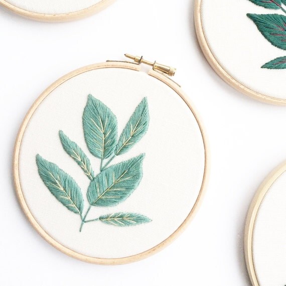 Rubber Plant Embroidery Hoop Pale Green