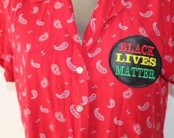 Red Upcycled Paisley Black Lives Matter shirt