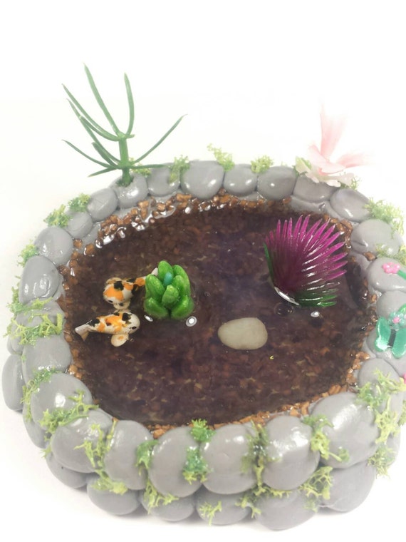 Miniature koi pond. Fairy garden accessories by PuppyLoveMiniature