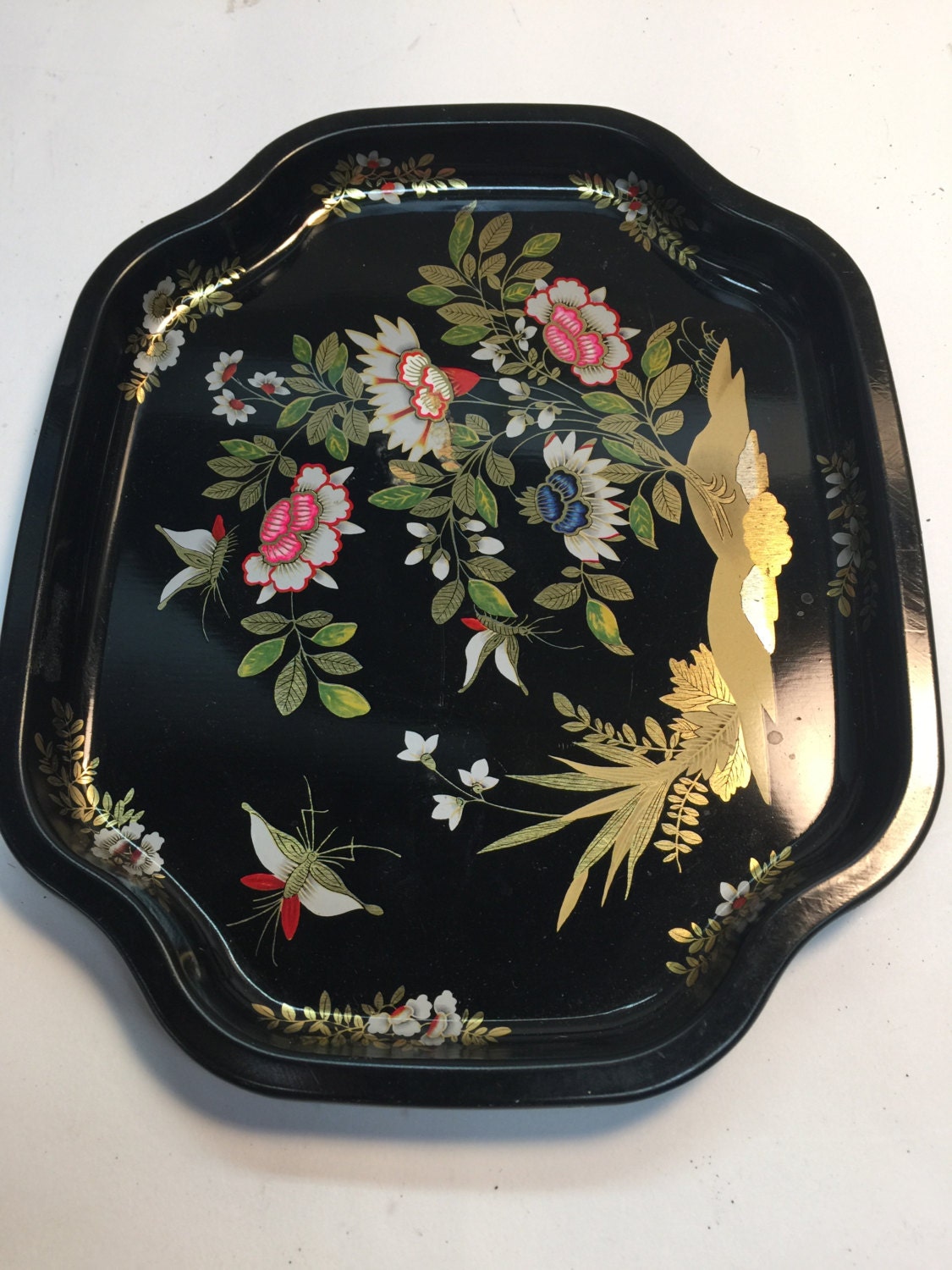 Black Floral Vintage Tin Tray – Haute Juice