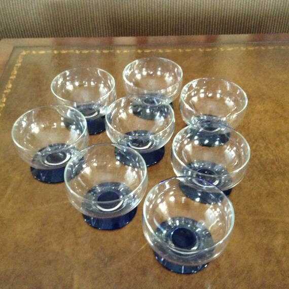 Cobalt Blue Footed Glass Sherbet/Ice Cream/Fruit Salad Bowls
