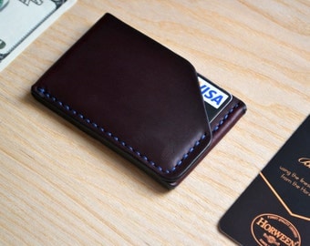 Horween leather Cardholder Wallet in Burgundy Chromexcel. Business Card Case. Handsewn
