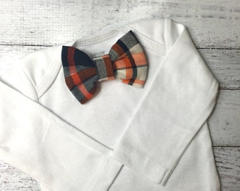 Black and orange plaid Halloween Bow Tie- orange and black plaid bow, Halloween bow tie, black and orange bow tie