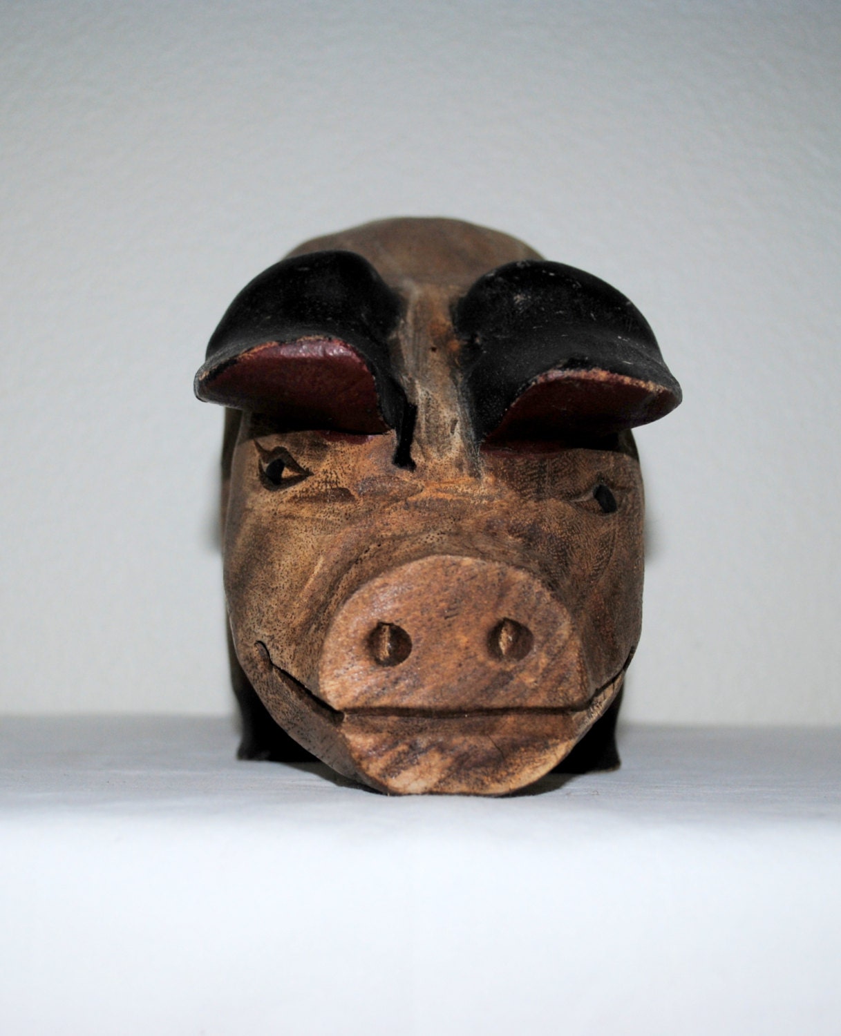 Wood Pig Vintage Hand Carved Folk Art Wood Sculpture Hand