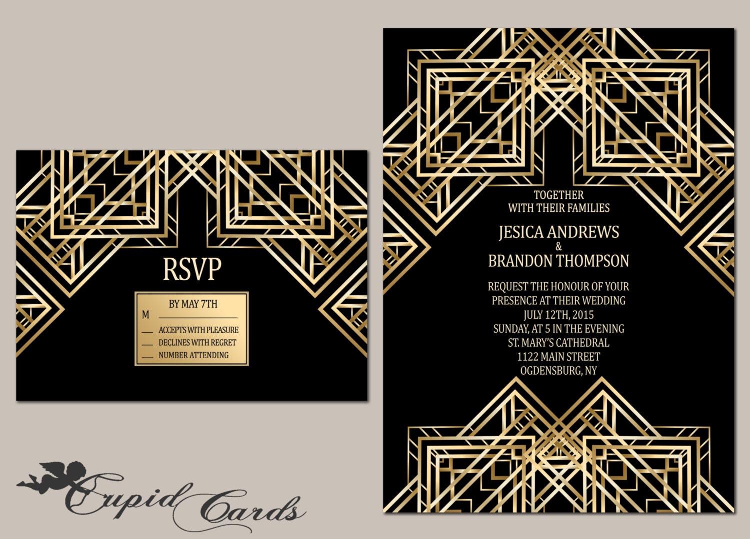 Gatsby Wedding Invitation Template Editable By Cupidcards On Etsy 3192