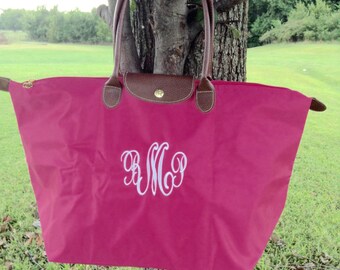 Monogram Tote Bag - Longchamp Inspired tote - Large Size -Personalized tote bag - Bridesmaid - Graduation - Teacher- ALL AROUND FAVORITE