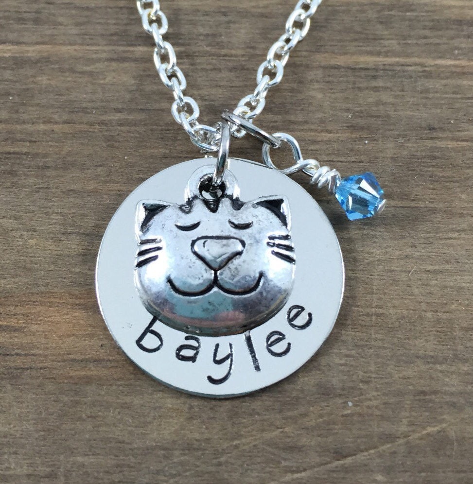 Personalized Cat Necklace Hand stamped Name Necklace with
