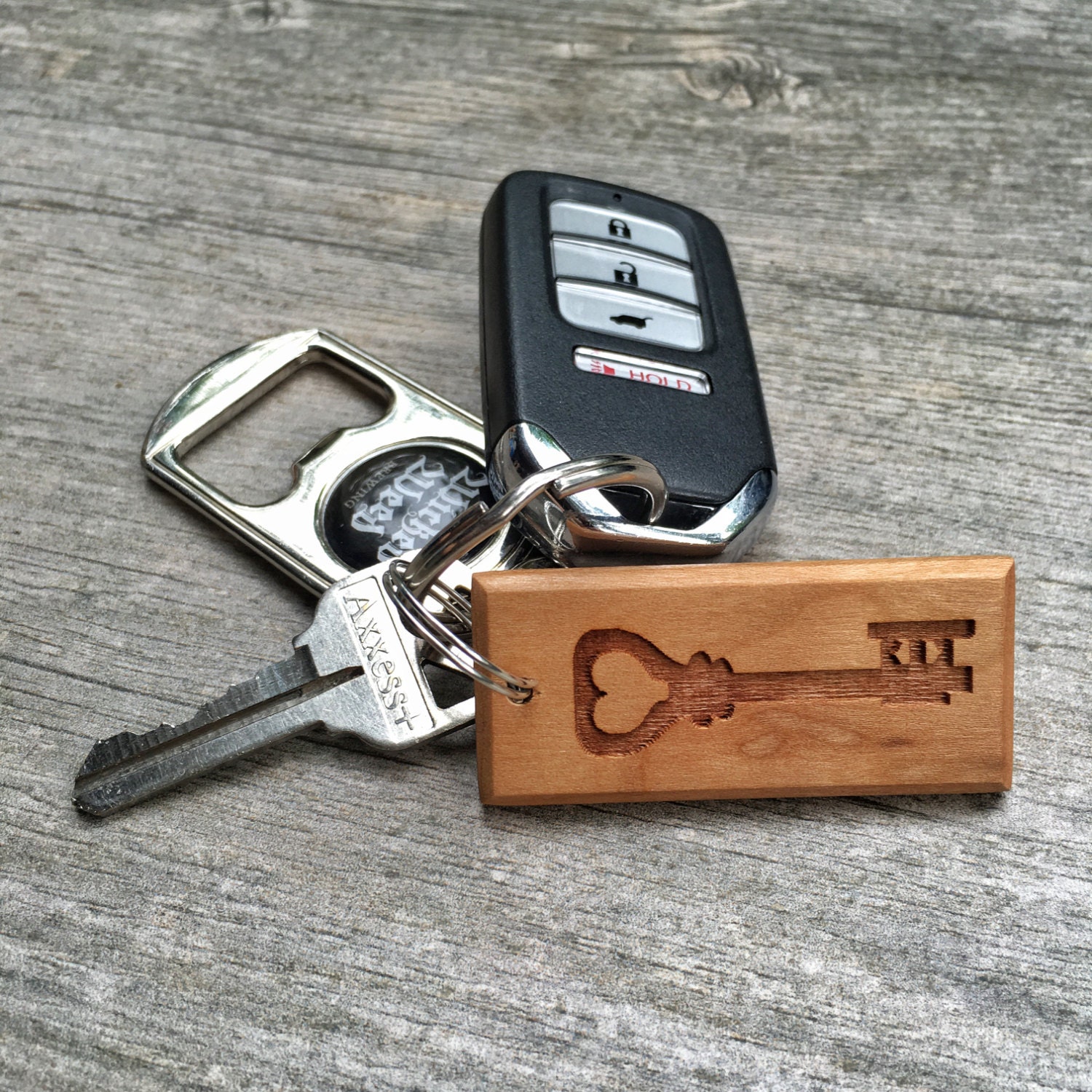 Laser Engraved Wooden Keychain with Unique Key by JHWoodworkings