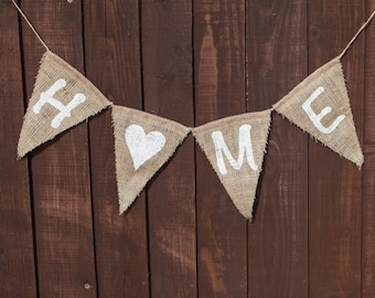HOME Bunting - Vintage Handmade New Home / House Warming / New House / Welcome / Decoration Burlap / Hessian Bunting