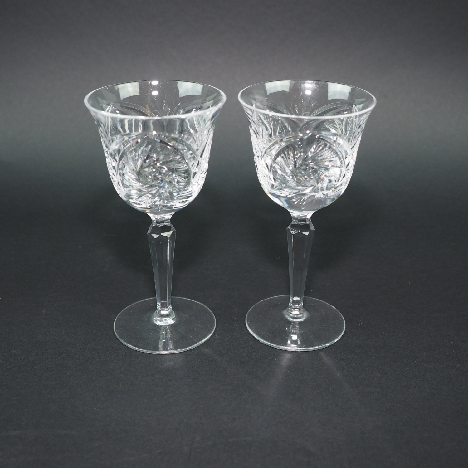 Two Vintage Cut Crystal Wine Glasses Buzz Star & Arches