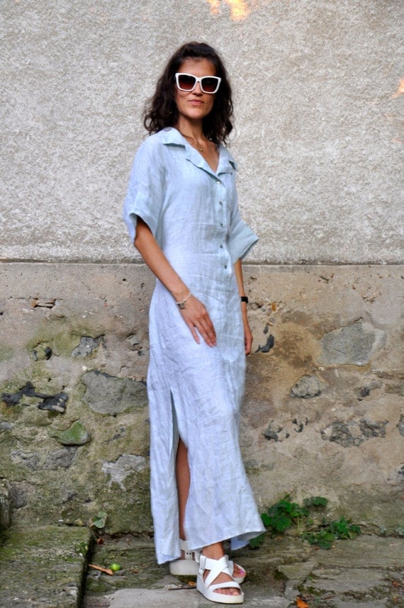 light blue linen shirt dress