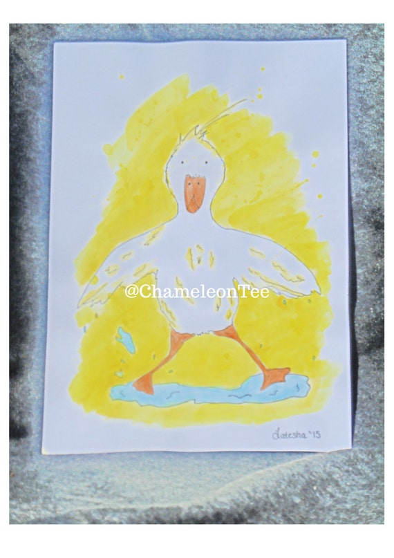 Children's Ink Illustration Print in watercolour ducks Size A4( 8.3 X 11.7 IN)