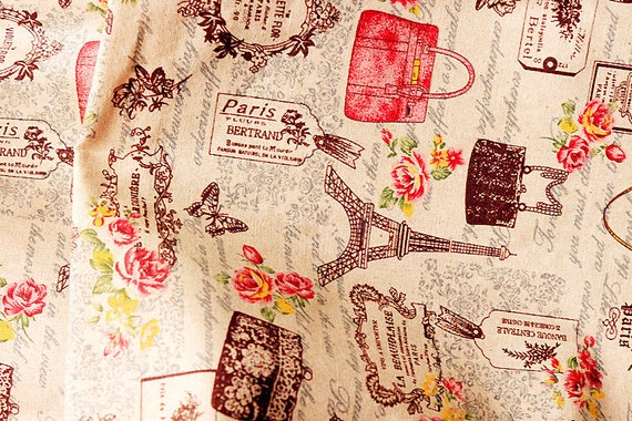 Linen Cotton Fabric Vintage French Paris Eiffel by Gideonstudio