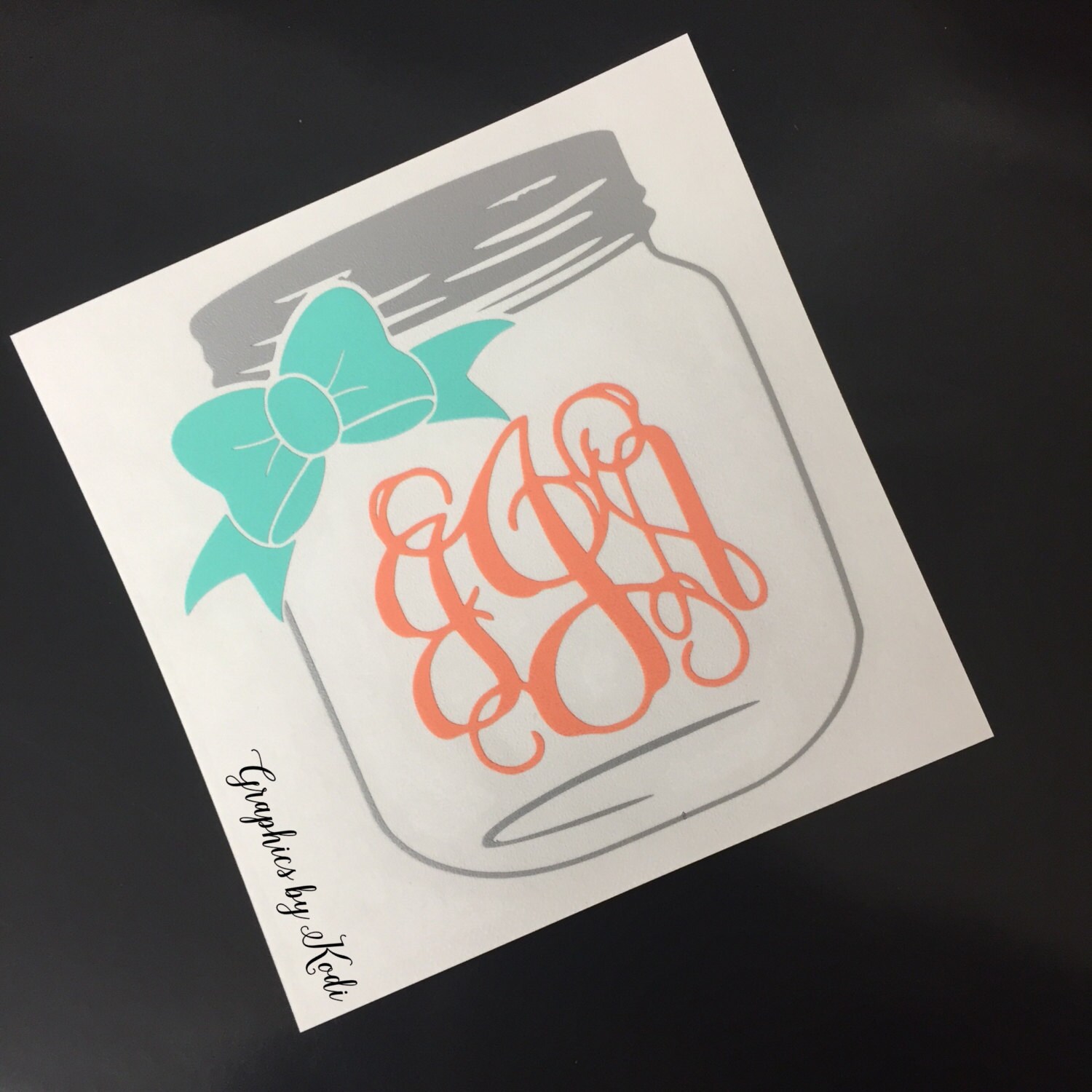 Mason Jar Bow Monogram Decal Vinyl Decal Sticker