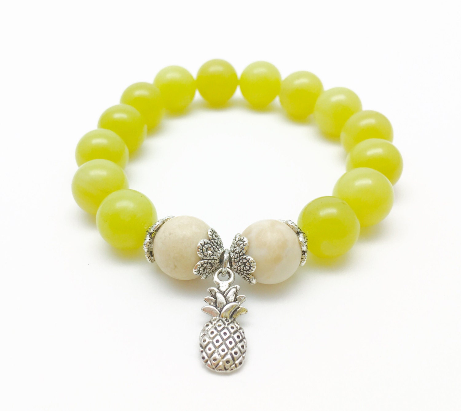 Pineapple Bracelet Pineapple Charm Olive Jade Bracelet