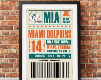 Miami Dolphins Retro Ticket Print