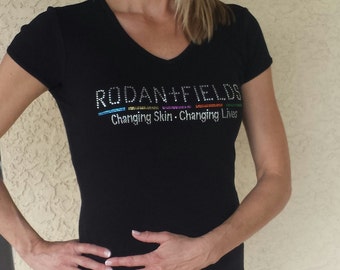Corporate Bling Shirt Crystal Rhinestones Black V-Neck RODAN+FIELDS T-Shirt Womens S M L XL 2xl 3xl 4xl