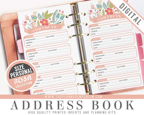 Personal Address Book Inserts - ROSA Collection - Fits Kikki K Medium