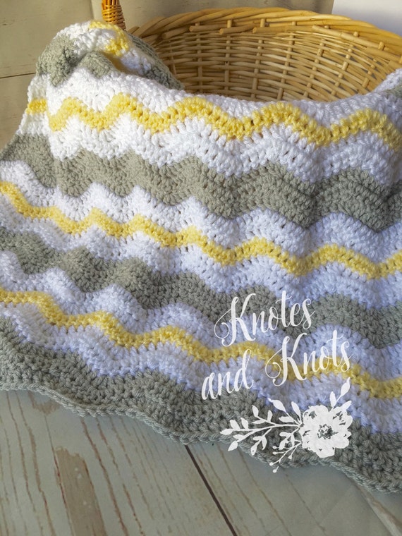 Crochet baby blanket baby blanket yellow white by knotesandknots