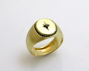 Signet gold ring, Signet ring men, 14k gold ring men, Black diamond ring, Black diamond ring gold, Engraved ring gold, Engraved ring men