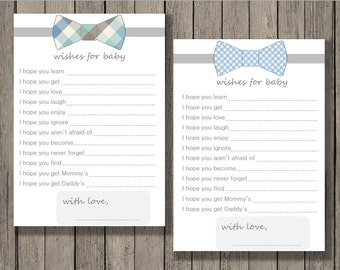 Wishes for baby printable, baby shower printable, baby boy printable, bowtie design.