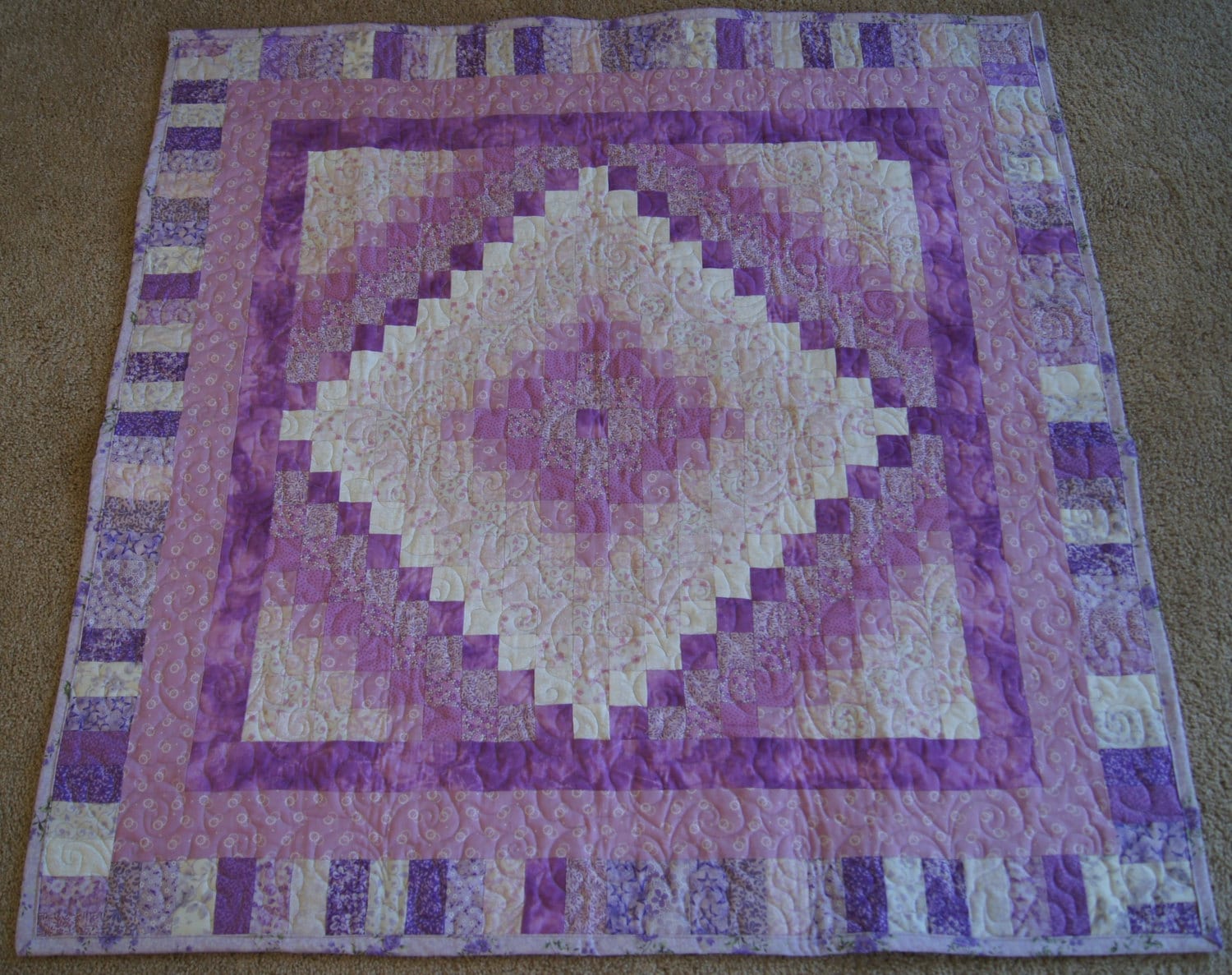 Trip Around the World Design LAP or BABY QUILT Pink and