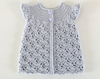 Organic Cotton Baby Crochet Cardigan in Purple, Eco-Friendly, Fair Trade, Custom Made Size 6 months